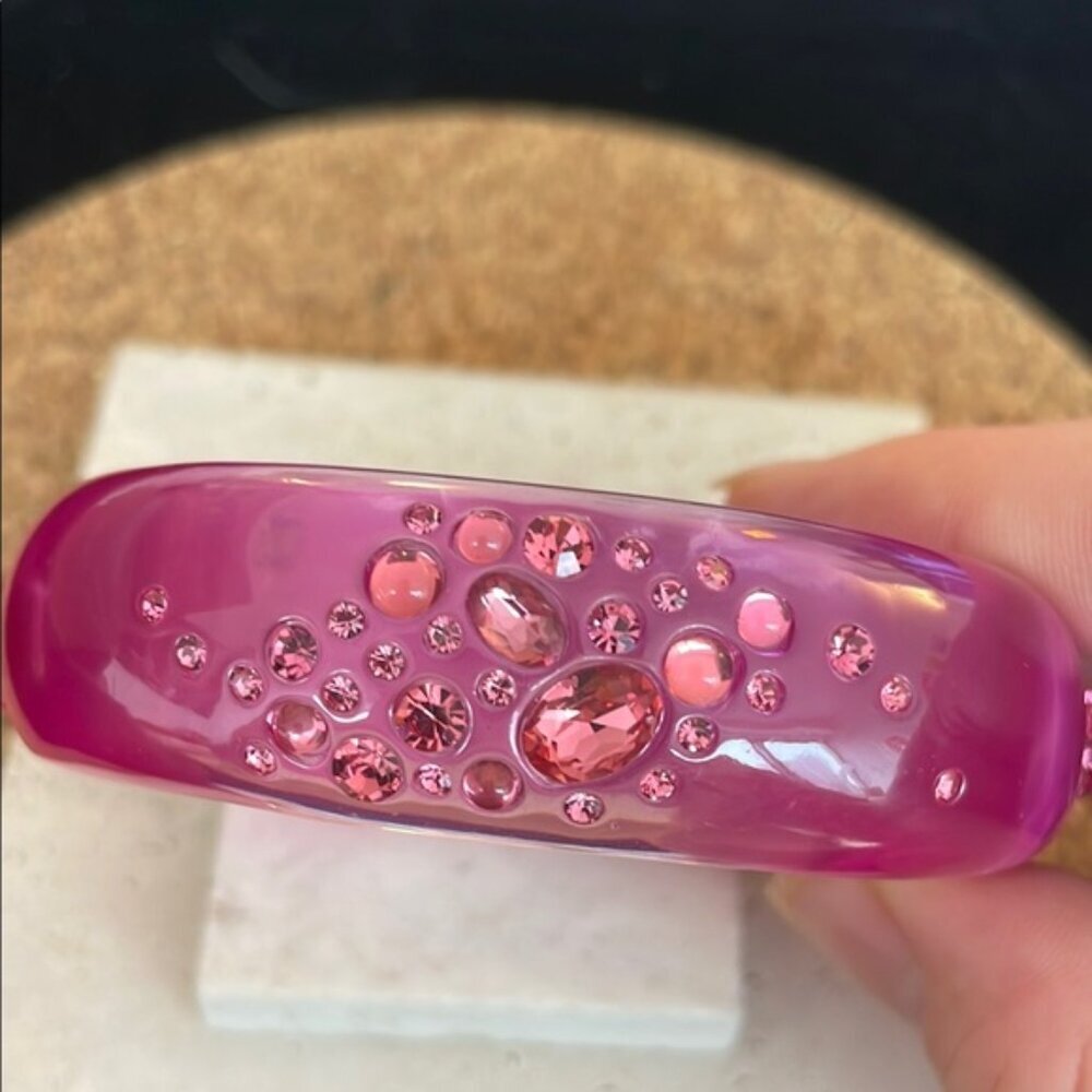 Alexis Bittar Pink Lucite Crystal Bracelet Sparkle Resin Bangle Statement - Picture 2 of 6